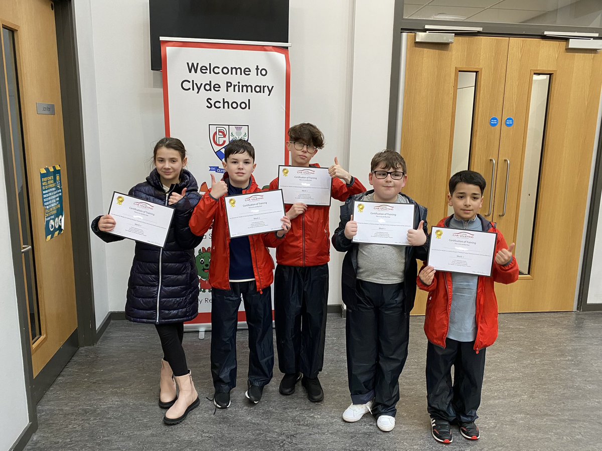 Well done to this great group from @ClydePrimary for completing their car valeting training programme The have achieved outstanding results every week detailing cars & they have worked outstanding as a team They have trained other pupils how to clean cars👏