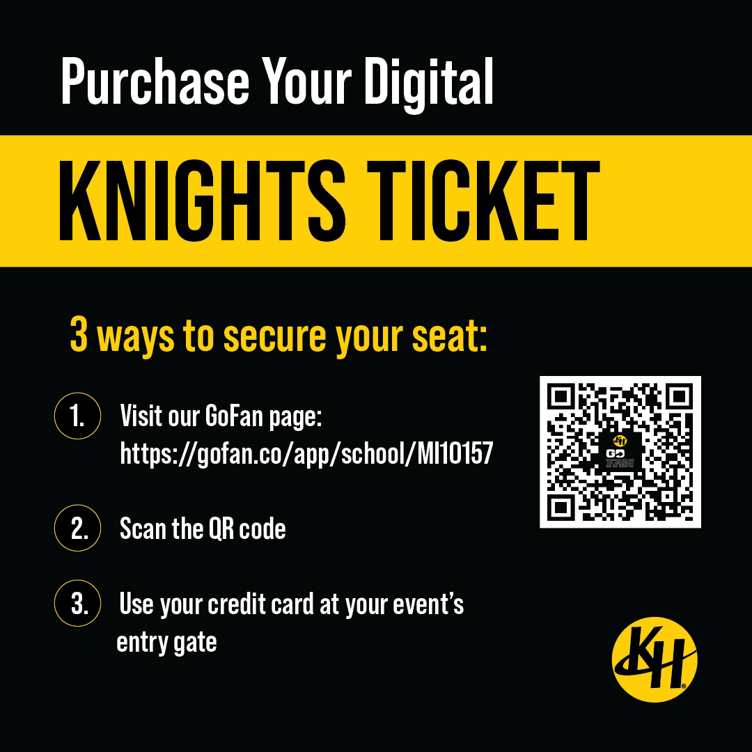 Now you can purchase tickets to Knight Athletics using GoFan! Scan the QR code or visit gofan.co/app/school/MI1… to use your credit card for admission.

#KnightAthletics #GoFan