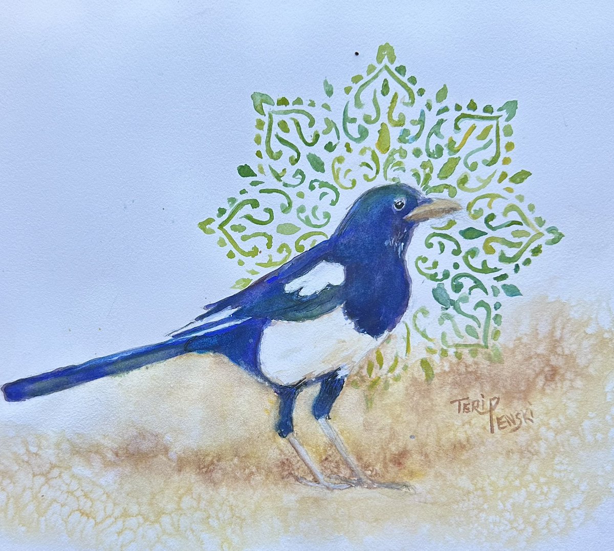 @BirdWhisperers #BirdWhisperer March’s Magpie watercolor