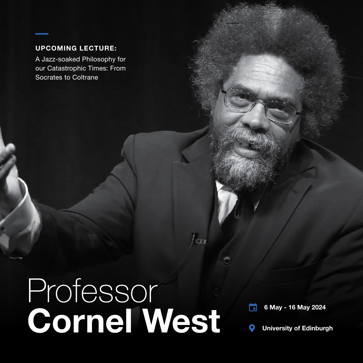 The University of Edinburgh is delighted to host Dr Cornel West as this year's Gifford Lectures speaker from 6-16 May, 2024. For additional details see: bit.ly/43CyZYO