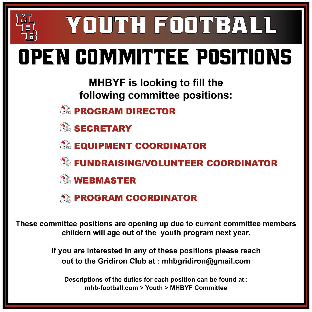 mhbgridiron's tweet photo. Our Youth Football Committee has positions opening up. If you are interested in becoming a member, please reach out to us.
@BarnevldHoreb https://t.co/xyQS1pfZPn