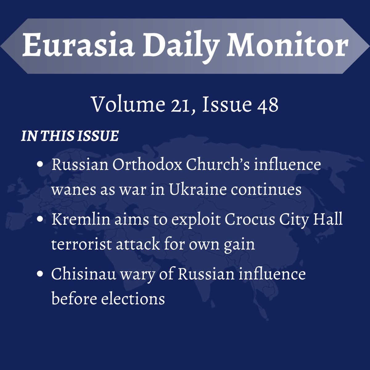Eurasia Daily Monitor @EDMJamestown Volume 21, Issue 48 Thursday, March 28, 2024 Featuring articles from: Paul Goble (@PaulGoble1) Ksenia Kirillova (@KirkseniyaSF) Dumitru Minzarari (@DumitruMnz) Read whole issue here: mailchi.mp/jamestown/eura…