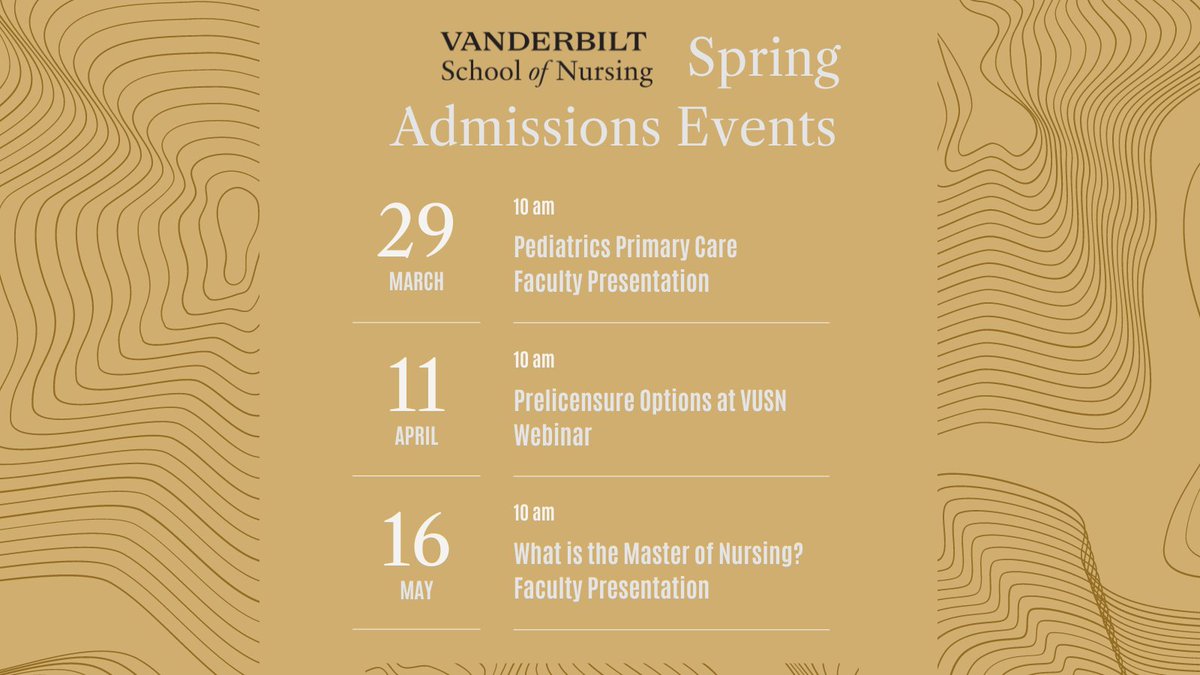 Want to become a student at VUSN? Check out our Spring Admissions Events for 2024! See them here: apply.vanderbilt.edu/portal/vusnvir… #nursing #nursingschool #vusn