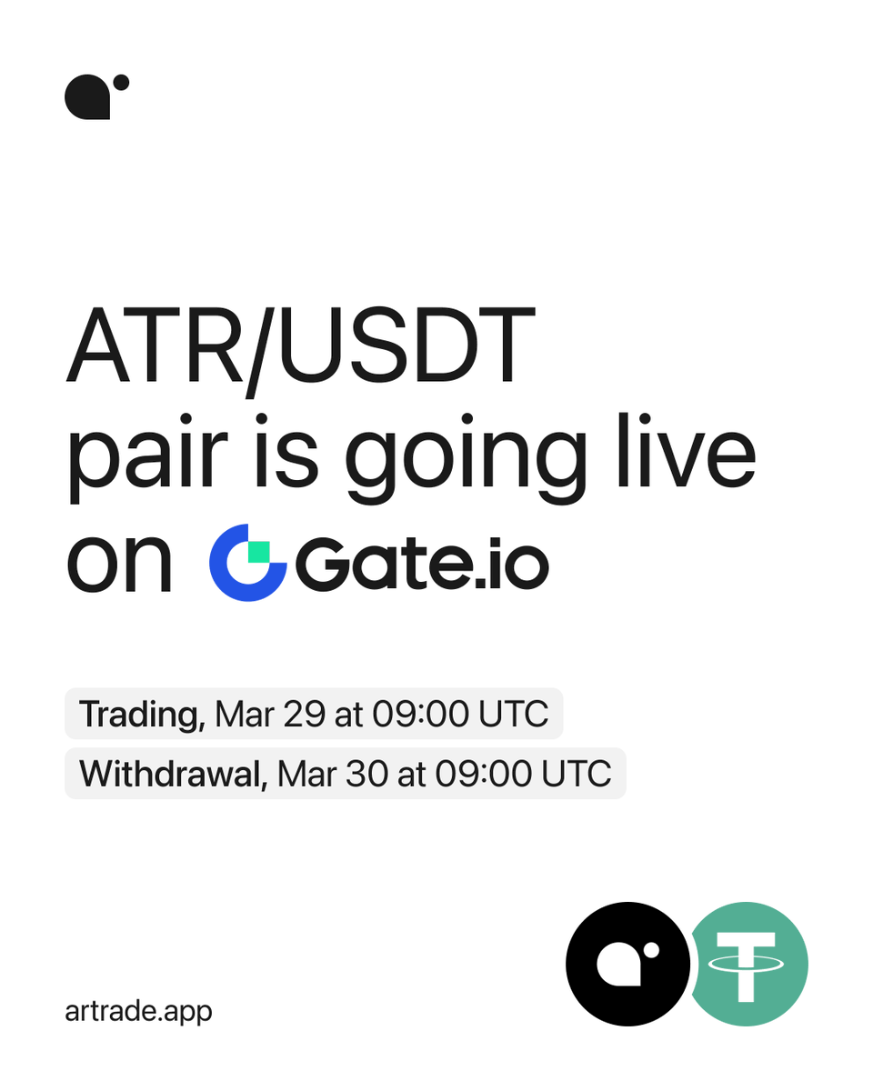 ArtradeApp's tweet photo. 🚨Artrade will be listed on Gate tomorrow March 29 at 9am UTC🚨

This is a big step forward

On which CEX would you like to see Artrade next?👇