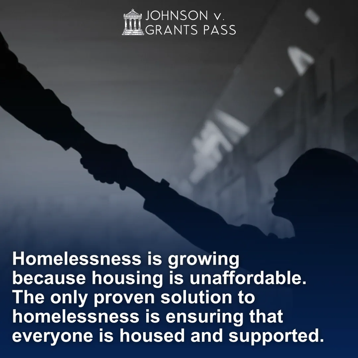 Housing ends homelessness. The upcoming landmark #SCOTUS case, Johnson v. Grants Pass, poses a crucial question: Do we address #homelessness with punishment or support? Visit johnsonvgrantspass.com to learn more.