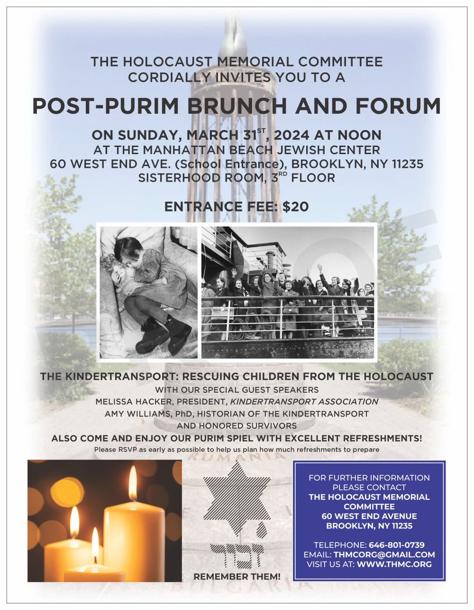 The KTA goes to Brooklyn on March 31. Join us and learn about the KTA and Kindertransport memorials, including one we are creating for the Holocaust Memorial park in Sheepshead Bay, Brooklyn, to be unveiled this summer.