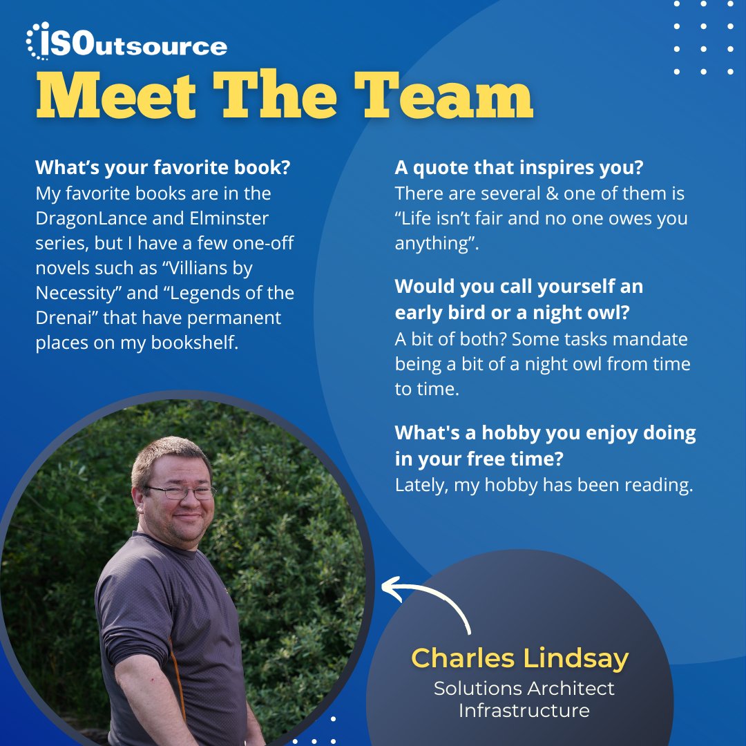 Charles Lindsay, our talented #SolutionsArchitect is our #EmployeeOfTheMonth who truly does it all in the world of IT. From network infrastructure design and implementation to handling full cloud implementations with #Azure and #AWS, there's nothing he can't handle.