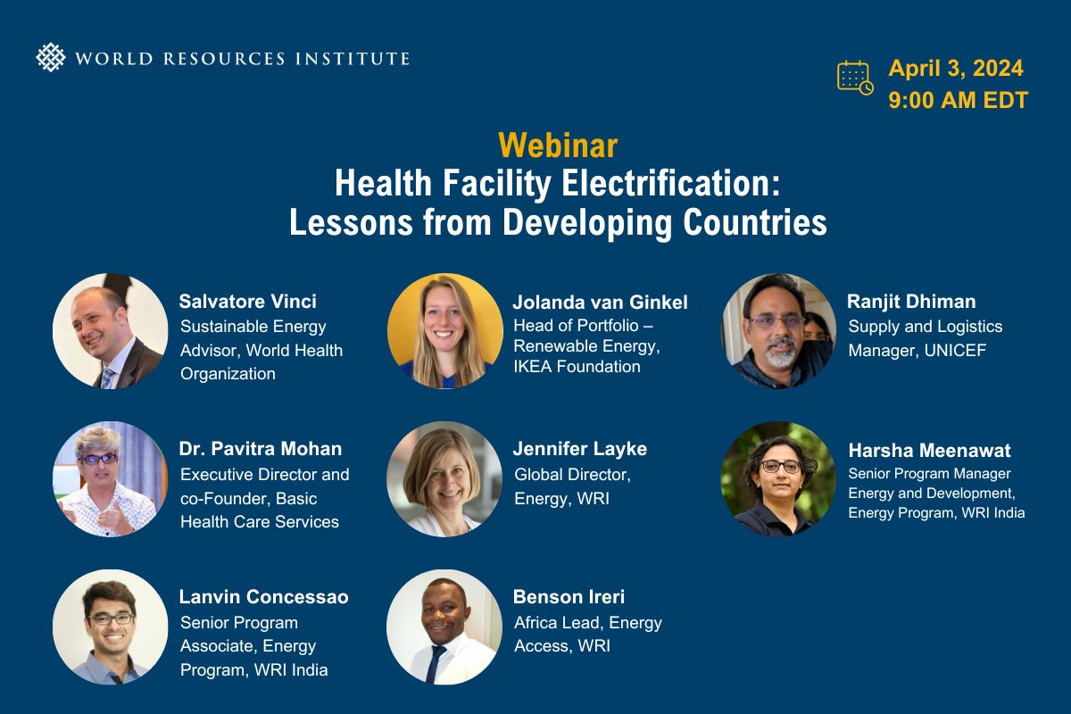 #DYK nearly one billion people in the Global South lack access to reliable electricity in health facilities? On April 3, join @WRIEnergy for a webinar showcasing how #renewableenergy is transforming healthcare in India and Sub-Saharan Africa. 🔗 bit.ly/4akqpAc