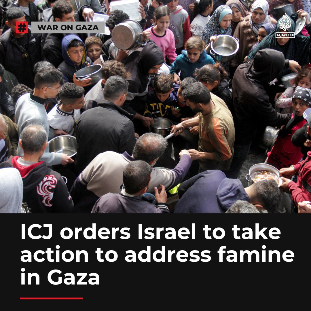 Judges at the ICJ have unanimously ordered Israel to take all the necessary actions to ensure basic food supplies arrive without delay to Gaza aje.io/xnjlpp