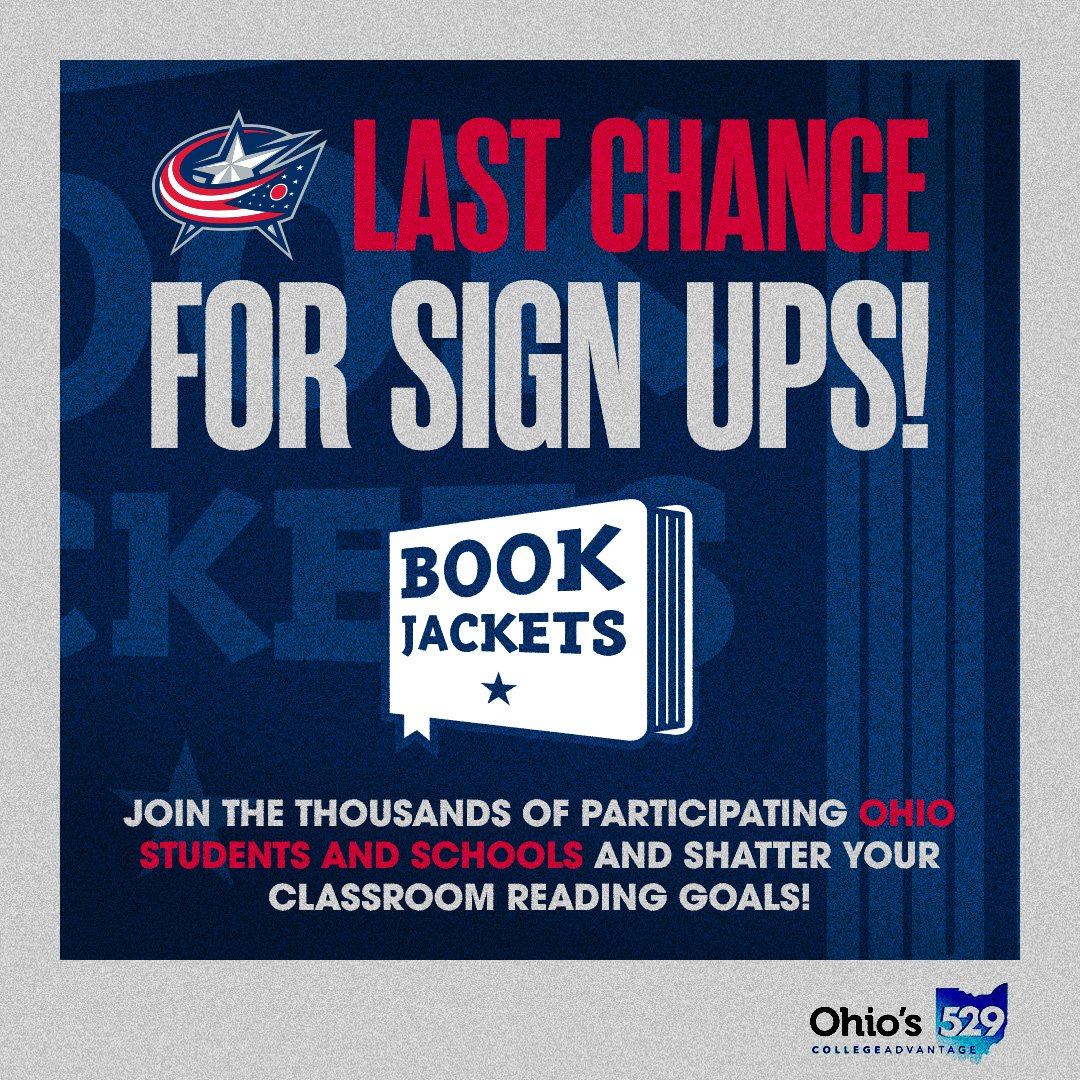 🚨 LAST CALL 🚨

The deadline to register your class for Book Jackets, pres. by <a href="/Ohio529Plan/">ohio529plan</a>, is April 1st!!! 

Incentivize your all-star readers with this amazing, no-cost program!

📚 BlueJackets.com/BookJackets 

#CBJ | #CBJGivesBack