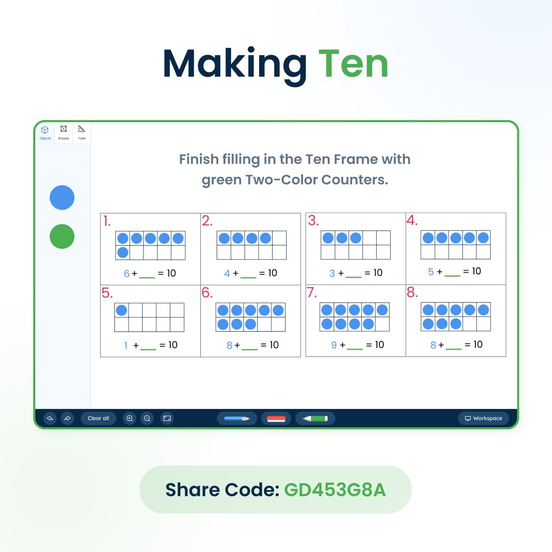 Help your students understand Making Ten with this activity using Two-Color Counters! 🔵 Check out Share Code: GD453G8A 🟢
