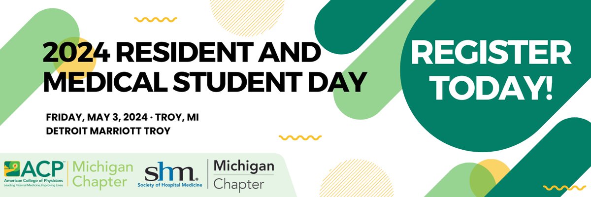 The MI-ACP & SHM-MI, in a combined effort with the Corewell Health - Grand Rapids/Michigan State University College of Human Medicine Internal Medicine Residency Program, invite you to the Annual Resident & Medical Student Day. Register today! ow.ly/jUU650R4uWX #MIACP2024