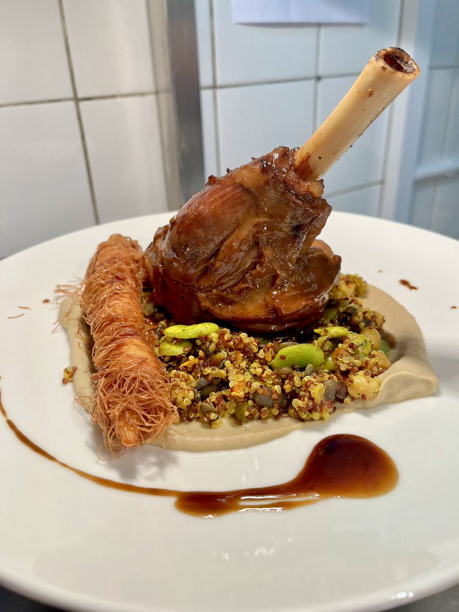 Our special dish is stealing the spotlight tonight: Braised Irish Lamb Shank, Curried Quinoa Salad, Baba Ghanoush, Salsify in Kataifi Pastry, Lamb Jus 🍴