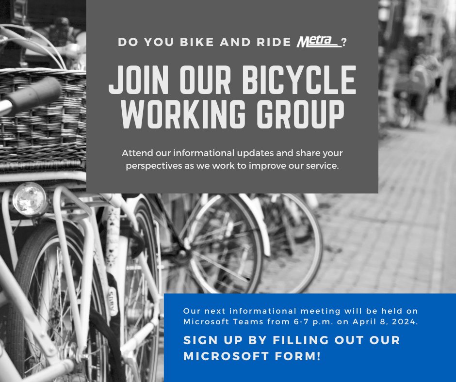 Calling cyclists in the Chicago region! We’re looking to grow our Community Bike Working Group and gain insights that benefit our biking community. Fill out this form to get more information regarding a meeting on April 8th. Sign up here: forms.office.com/r/psVZ9uRtxU