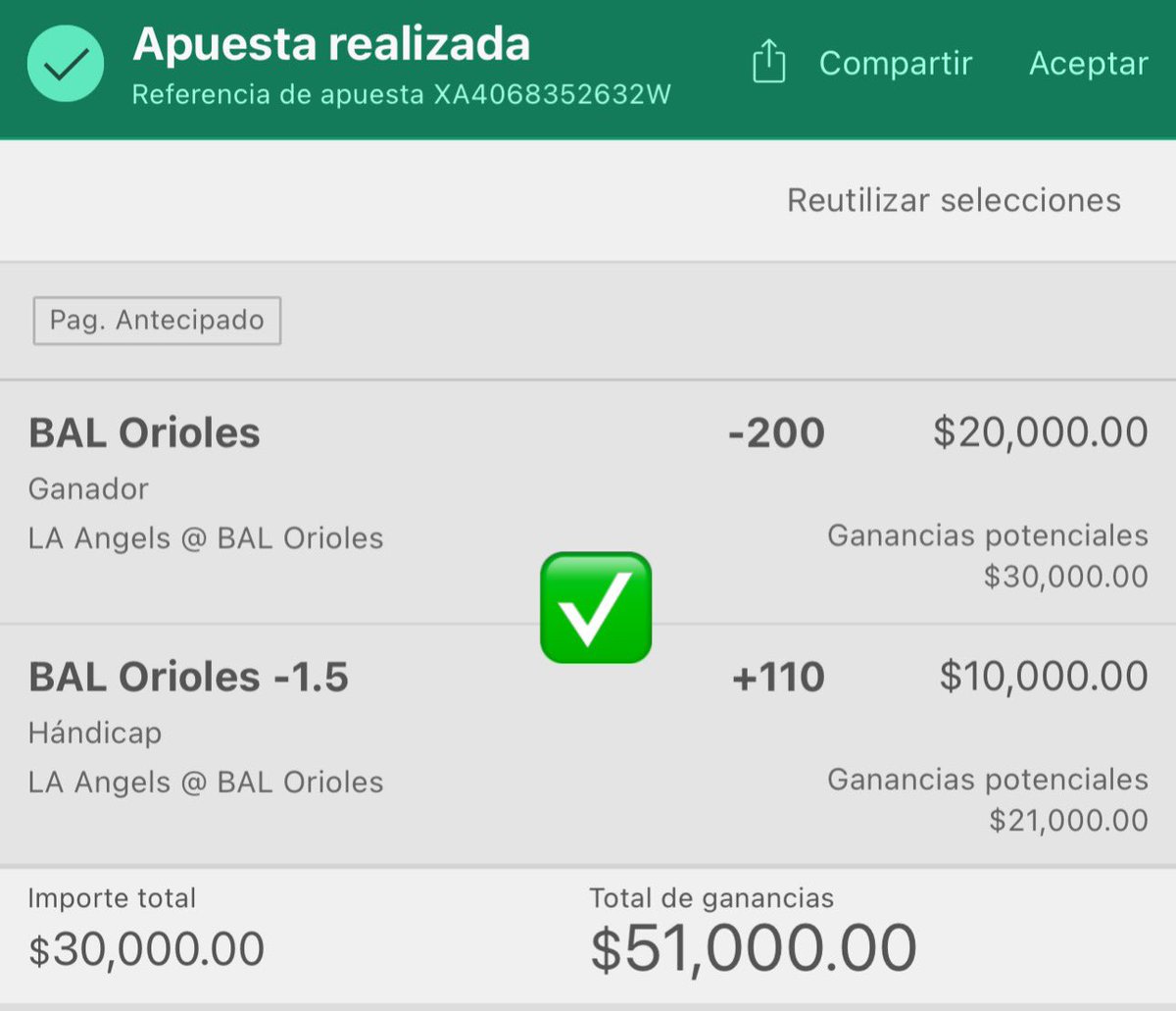 QUIEREN VER COMO GANÓ EL PASO 2 DEL RETO GRATIS $1,600 a $20,000?🪜🏂

- ORIOLES. PASO 1 ✅✅✅

YO LO ESTOY HACIENDO DE $30,000 a $400,000. LO VAMOS A GANAR. LA MLB ES MÍA 💸

500 RT 🔄 Y LO SUBO! OJO INICIA EN 2 HORAS