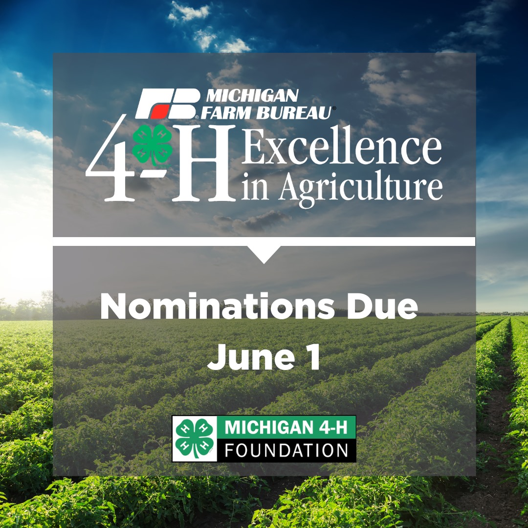 The @MichFarmBureau 4-H Excellence in Agriculture Awards recognize the outstanding achievements of MI 4-H volunteers or groups that have exhibited excellence in 4-H youth education and leadership development in agriculture. Nominate a deserving volunteer mi4hfdtn.org/4-h-emerald-aw…