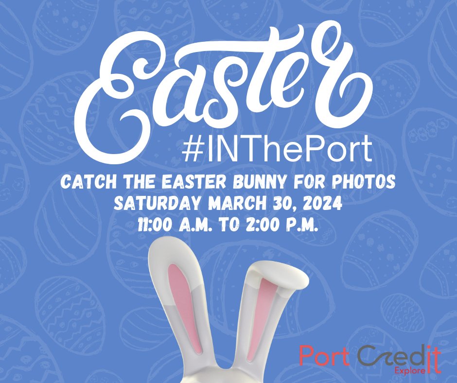 Port Credit is expecting a very special guest #INThePort on Saturday March 30, 2024 from 11:00 a.m. to 2:00 p.m. The Easter Bunny will be hopping through the Port and stopping off at businesses to take photos with the community. Visit 👉 portcredit.com/upcoming-event…