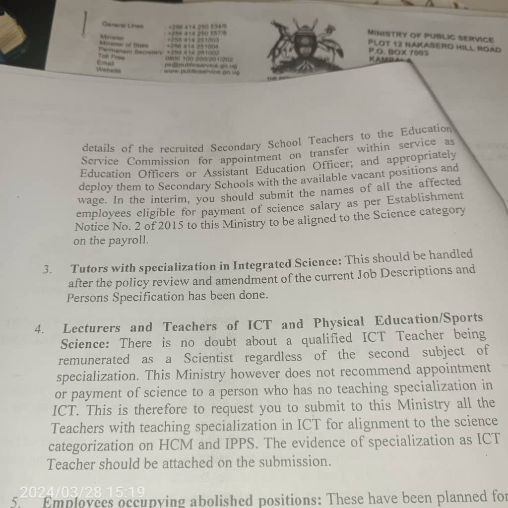 ICT Sci Trs are now having some breathing space. Both @mopsuganda and @Educ_SportsUg Ministries are now speaking the same language. @upstu_2019 will continue to follow up on this matter until the beneficiaries get their right pay as directed by H.E, the President @KagutaMuseveni
