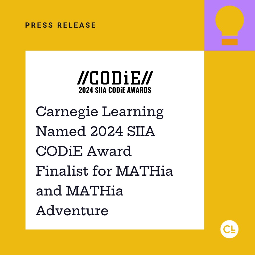 carnegielearn's tweet image. Double the honors! 🙌 We&apos;re proud to have both MATHia and MATHia Adventure recognized by @CODiEAwards as finalists for the Best AI Implementation in Ed Tech and Best Educational Game categories, respectively.

Read more: bwnews.pr/3IVbH6S

#CODiEAwards