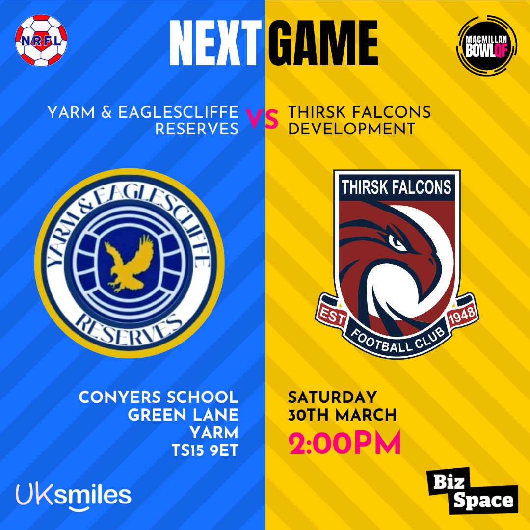yandereserves's tweet image. It’s a break from league action this week as Thirsk Falcons visit Conyers for another cup fixture in the third of four games against the same opponent. A place in the semi-finals of the MacMillan Bowl is at stake this time around.

#UTYAE 🔵🦅⚪️