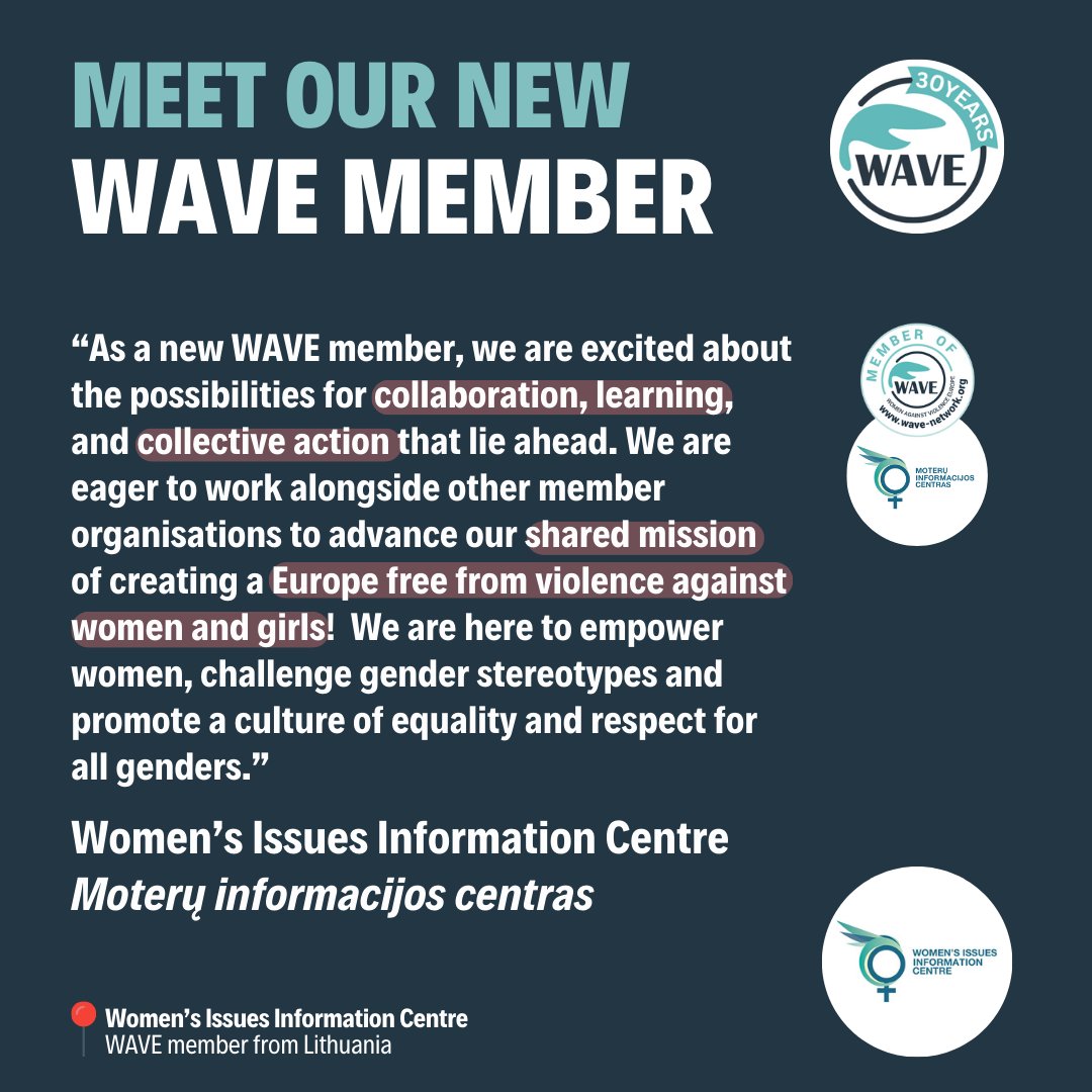 As we kick off the new month, we welcome our newest #WAVEmember from Lithuania, Women’s Issues Information Centre (Moterų informacijos centras)! Thank you for joining our #WAVEofChange! 📣 More on the #WAVEmembership: wave-network.org/get-involved/#… #endVAWG #WAVEmembers