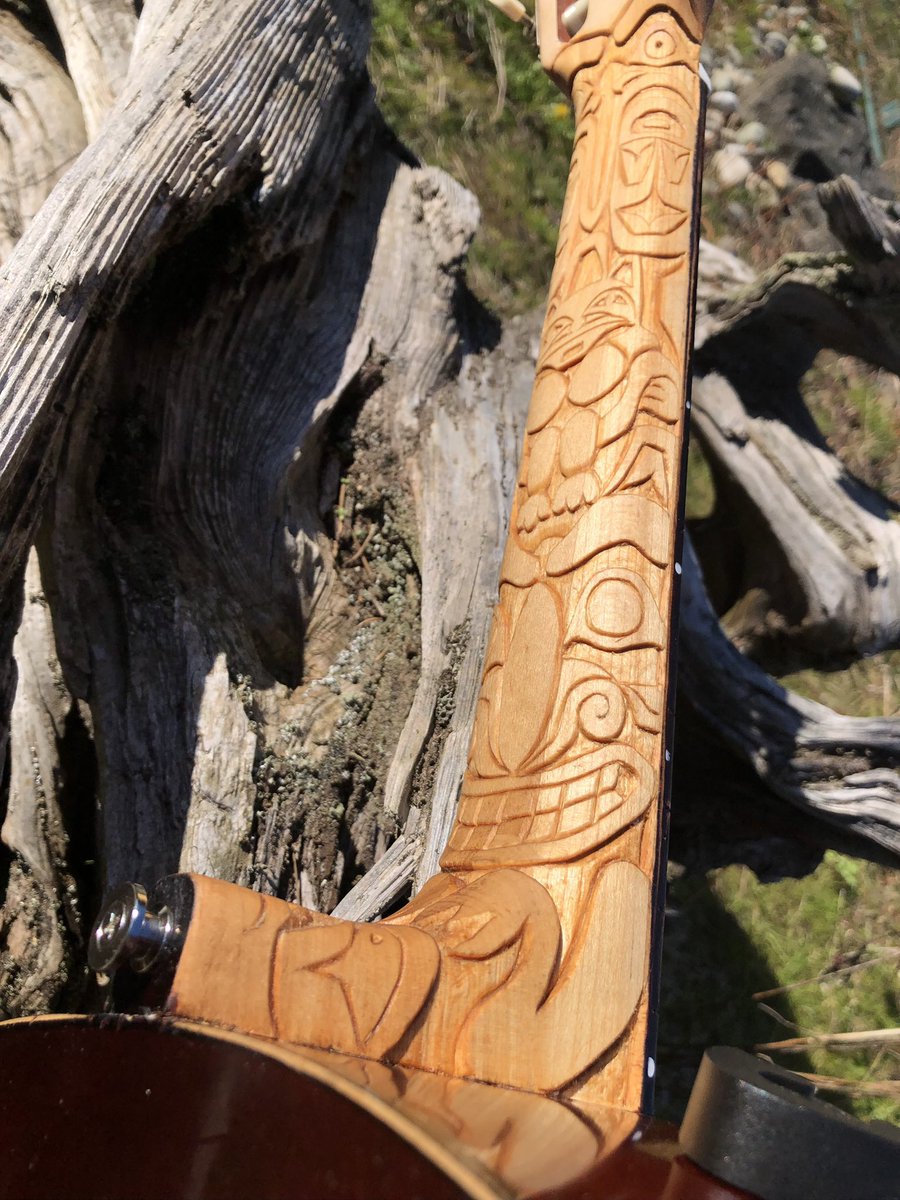 DOC604's tweet photo. I brought my latest #INDIGENOUS #artwork #guitar to the #Totems &amp; #Longhouse @MOA_UBC last week to get some pics of my second #Totempole #guitarneck with a few of it’s direct inspirations. #TraditionalArt #Formline #NativeDesign #FirstNationArtwork https://t.co/W0m40XR1u8