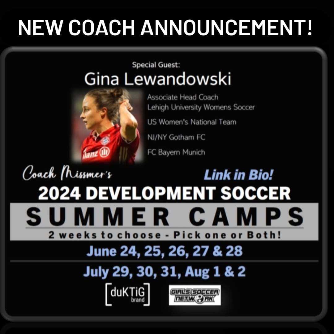 Excited to announce that Coach Gina Lewandowski @gll088 will be with us July 30th at our Development Soccer Summer Camp! Email: CoachMissmer45@gmail.com for details.