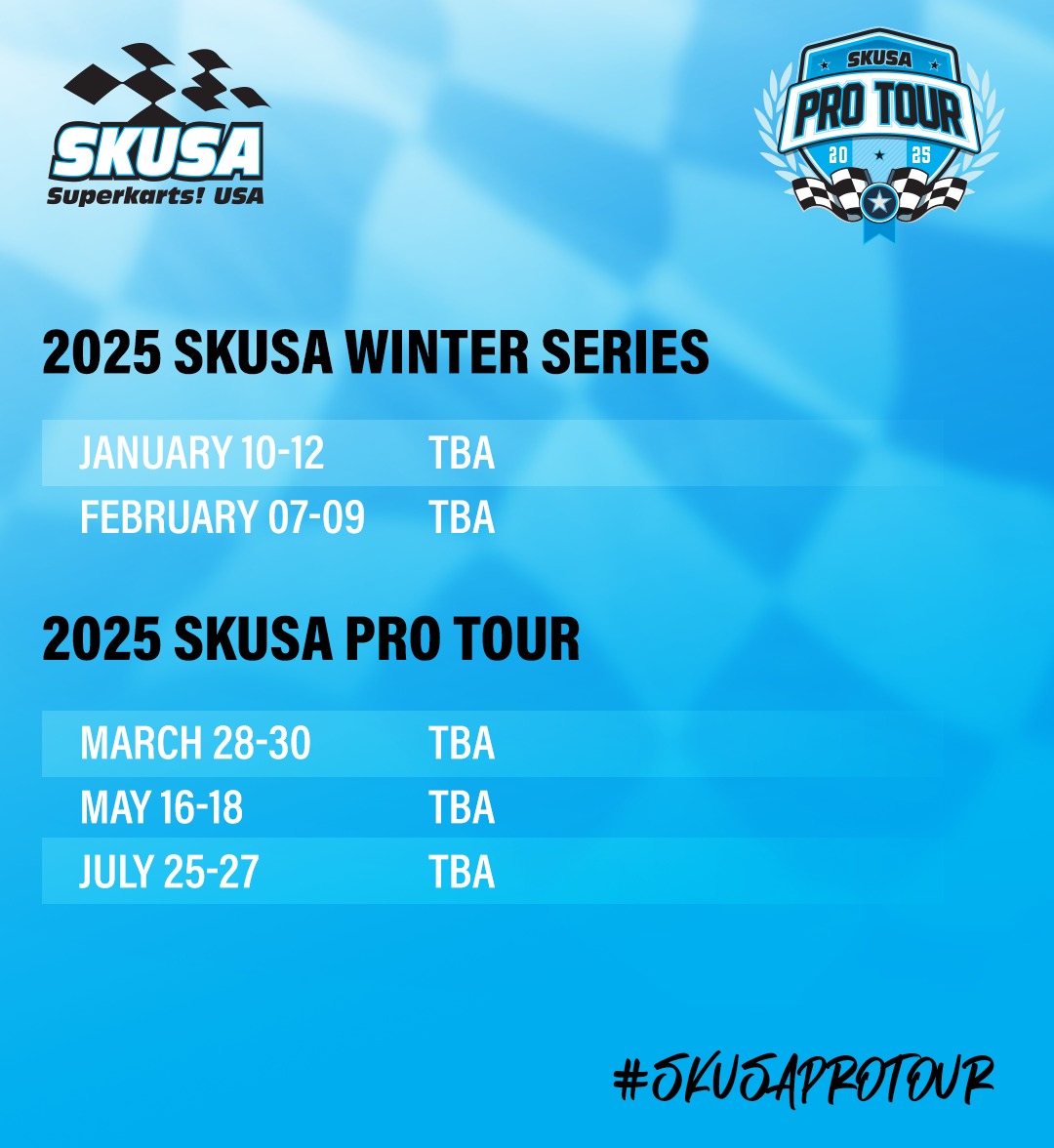 Break out your 2025 calendars! @SuperKartsUSA has announced the dates for next year's Winter Series and Pro Tour. The venues will be announced at a later date, projected to be released sometime during the summer.

#EKNatSKUSA #SuperkartsUSA #karting