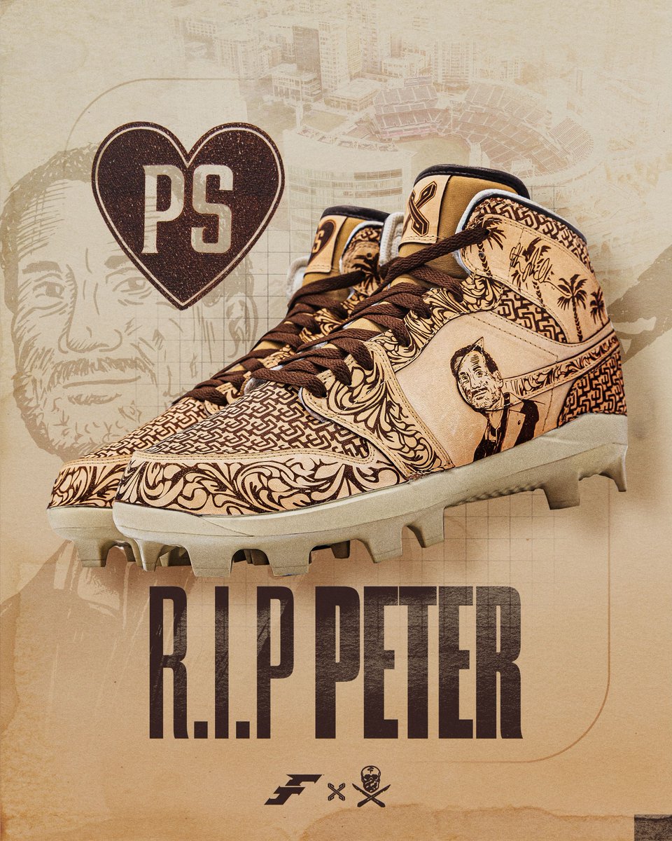 Here's a closer look at the cleats @tatis_jr is wearing today to honor former @Padres owner Peter Seidler. Flair & Peter... 2 things that are important to Tatis.