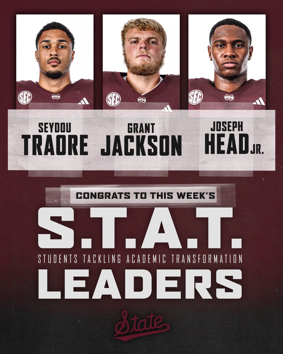 Congrats to this week’s <a href="/HailStateStudy/">MSU Athletic Academics</a> S.T.A.T. Leaders!

@zikosuavejr
<a href="/grantjackson_52/">Grant Jackson</a>
<a href="/jayrockk9/">joseph head</a>