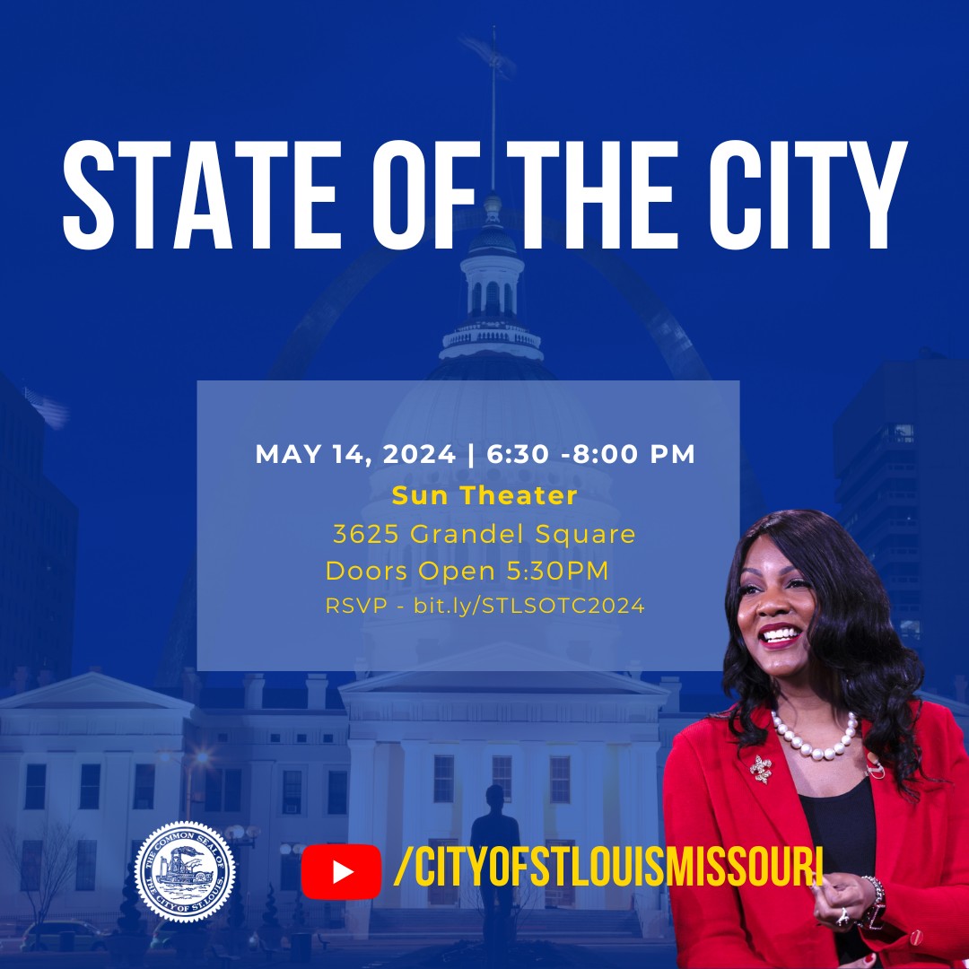 I'm thrilled to invite you to join me for 2024's State of the City address on May 14th. I look forward to this event each year, and I hope you'll join me to hear my update on all things St. Louis and on all the work that my team is doing.  #StateOfTheCity #StLouis #StrongerSTL