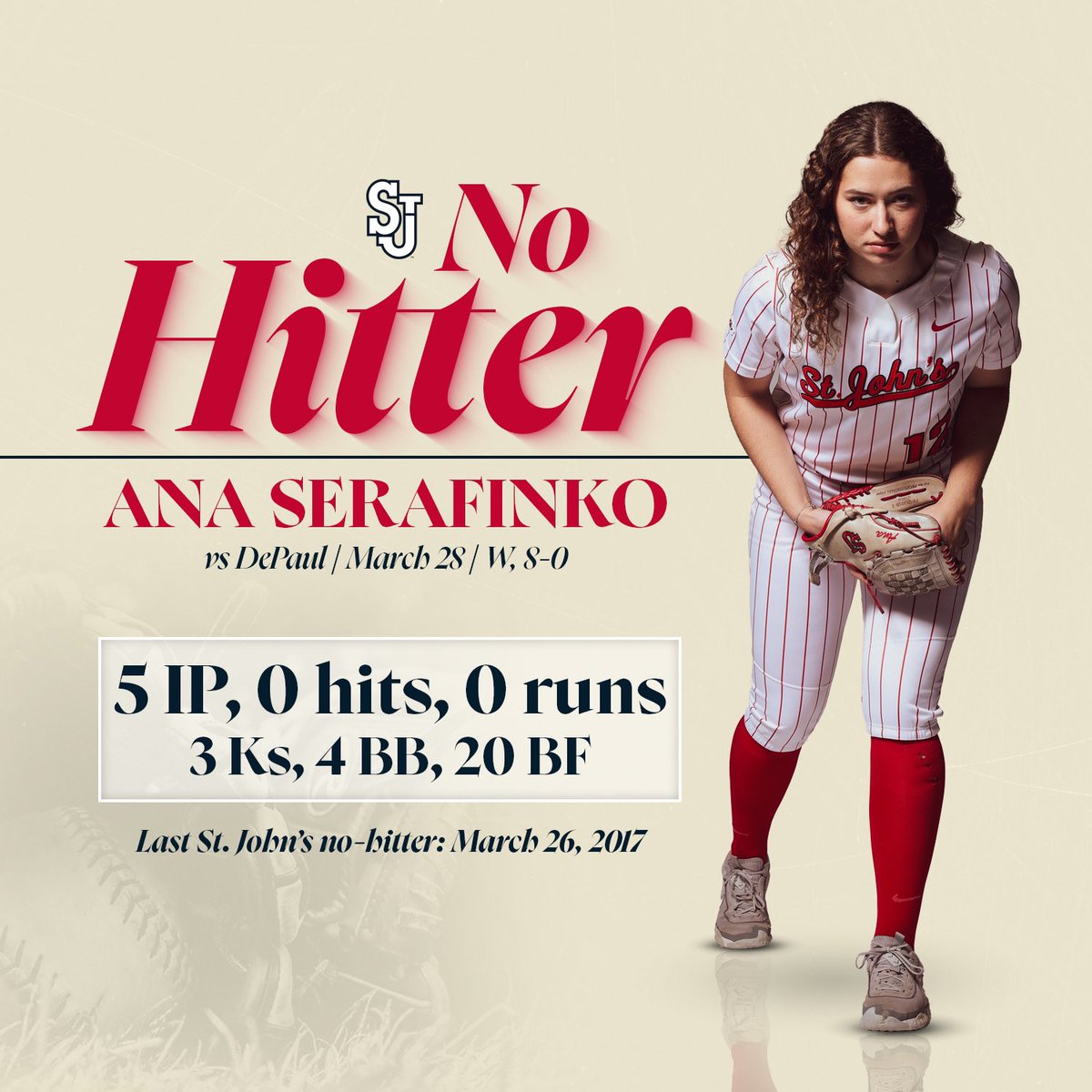 𝑯𝒊𝒔𝒕𝒐𝒓𝒚 𝑴𝒂𝒅𝒆 🤩 Ana Serafinko tosses the first Red Storm No-Hitter since March 26, 2017‼️