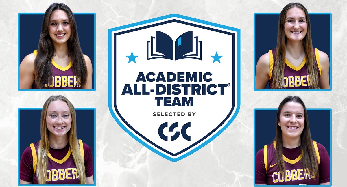 CobberSID's tweet photo. ��𝗢𝗥𝗡𝗚𝗥𝗔𝗧𝗦 to WBB players Makayla Anderson, Maddie Guler, Jordyn Kahler &amp; Greta Tollefson, who all earned CSC Academic All-District honors. All 4 players played in every game this season &amp; all have at least a 3.60 GPA.

𝗗𝗘𝗧𝗔𝗜𝗟𝗦: https://t.co/LkPEGiskf5 https://t.co/sOPidwNPMz
