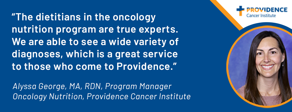 March is #NationalNutritionMonth. We spoke with Alyssa George, MA, RDN, program manager at PCI Oncology Nutrition, about her journey to a career in oncology nutrition and the important connection between cancer and nutrition. blog.providence.org/cancer/talking…