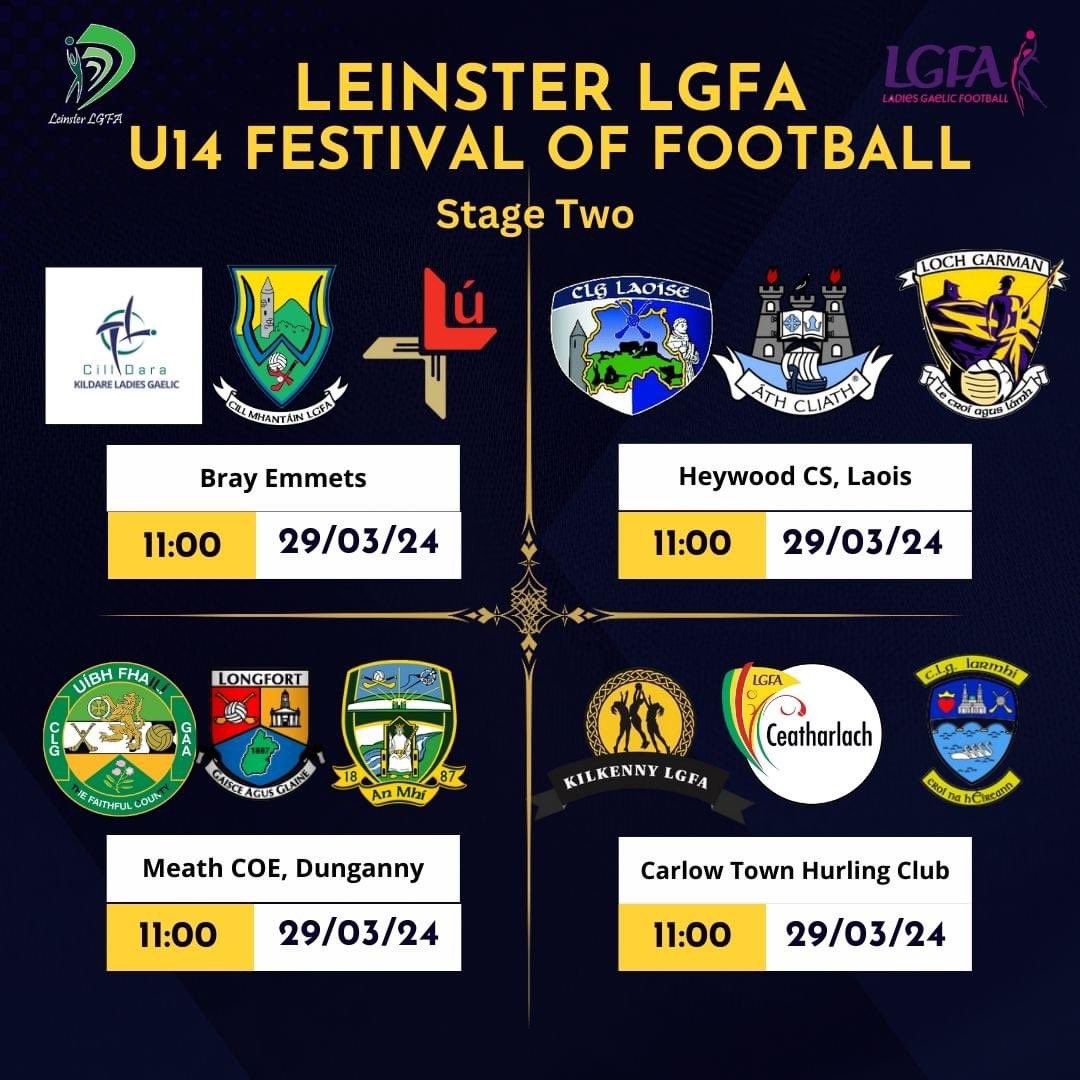 LeinsterLGFA's tweet photo. *PROGRAMME*

The very best of luck to U14 teams across the province as they travel to four venues tomorrow for Stage 2️⃣ of our Festival of Football! 

⬇️DOWNLOAD our free programme!

➡️ https://t.co/PUdHmcEFhh

#Leinster14s #FestivalofFootball #StageTwo @KildareLGFA1 @CarlowLGFA https://t.co/icioXgjDx5