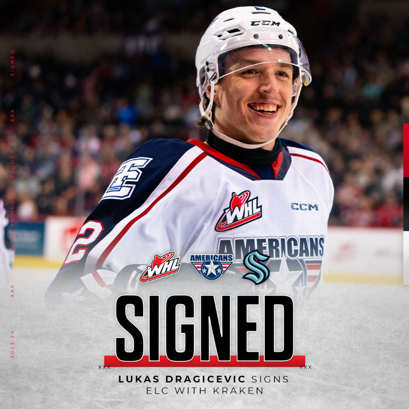 TheWHL's tweet photo. Earlier today, the @SeattleKraken announced they’ve signed @TCAmericans defenceman Lukas Dragicevic to an entry-level contract. 

Dragicevic was selected in the second round (35th overall) by the #SeaKraken at the 2024 NHL Draft.

Congrats, Lukas!