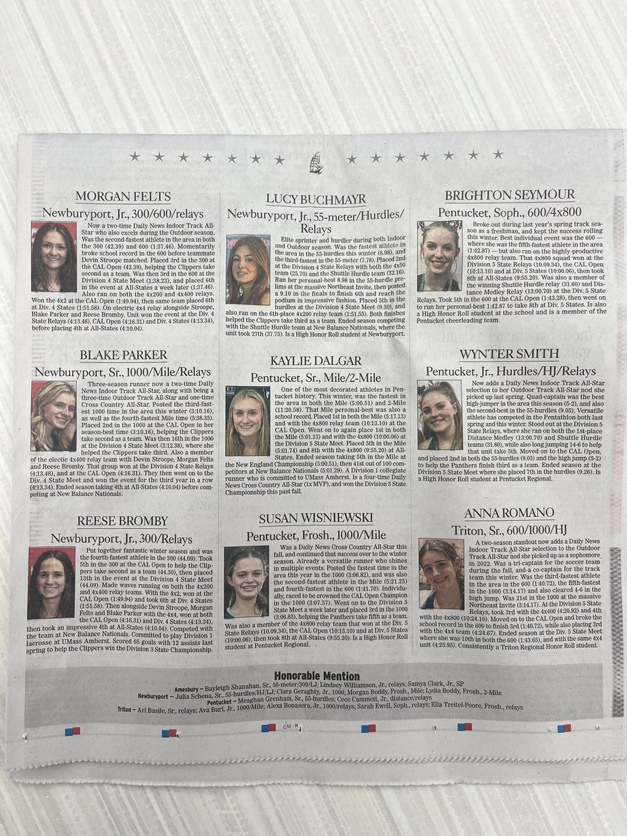 Congratulations to Daily News Indoor Track All-Stars Kaylie Dalgar, Susan Wisniewski, Brighton Seymour and Wynter Smith!! Congratulations to our Honorable Mention All-Stars Meaghan Grenham and Cece Cammett!!