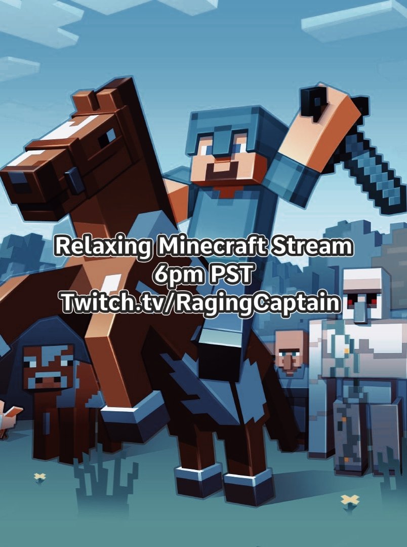 RagingCaptain's tweet image. Time To Relax and Hangout With The Crew.
Twitch.tv/RagingCaptain
#Minecraft #relaxingstream #gamingwithfriends #twitchstream