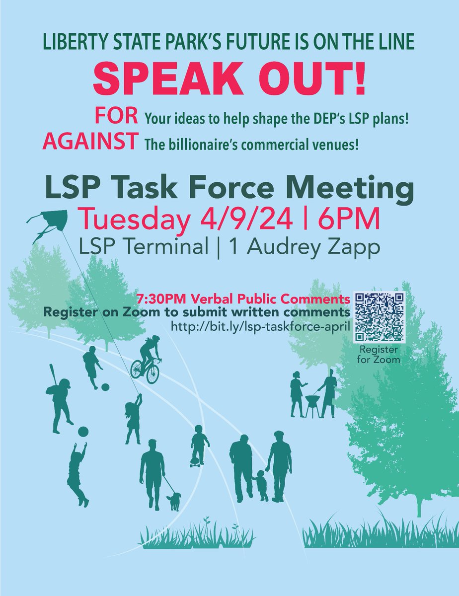 Save the date, #JerseyCity, April 9th at 6pm at LSP Terminal come SPEAK OUT against commercial venues in Liberty State Park while sharing your ideas to help shape the DEPs plans! Help keep LSP free and open to the public! #SaveLSP 🗽