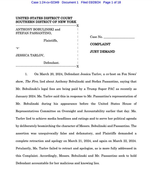 Absolutely beautiful 🤣🤣🤣

The blowhard from Fox News Jessica Tarlov got served with a defamation lawsuit for attacking Tony Bobulinski's reputation. 

Bubalinski is seeking $30,000,000 in damages.