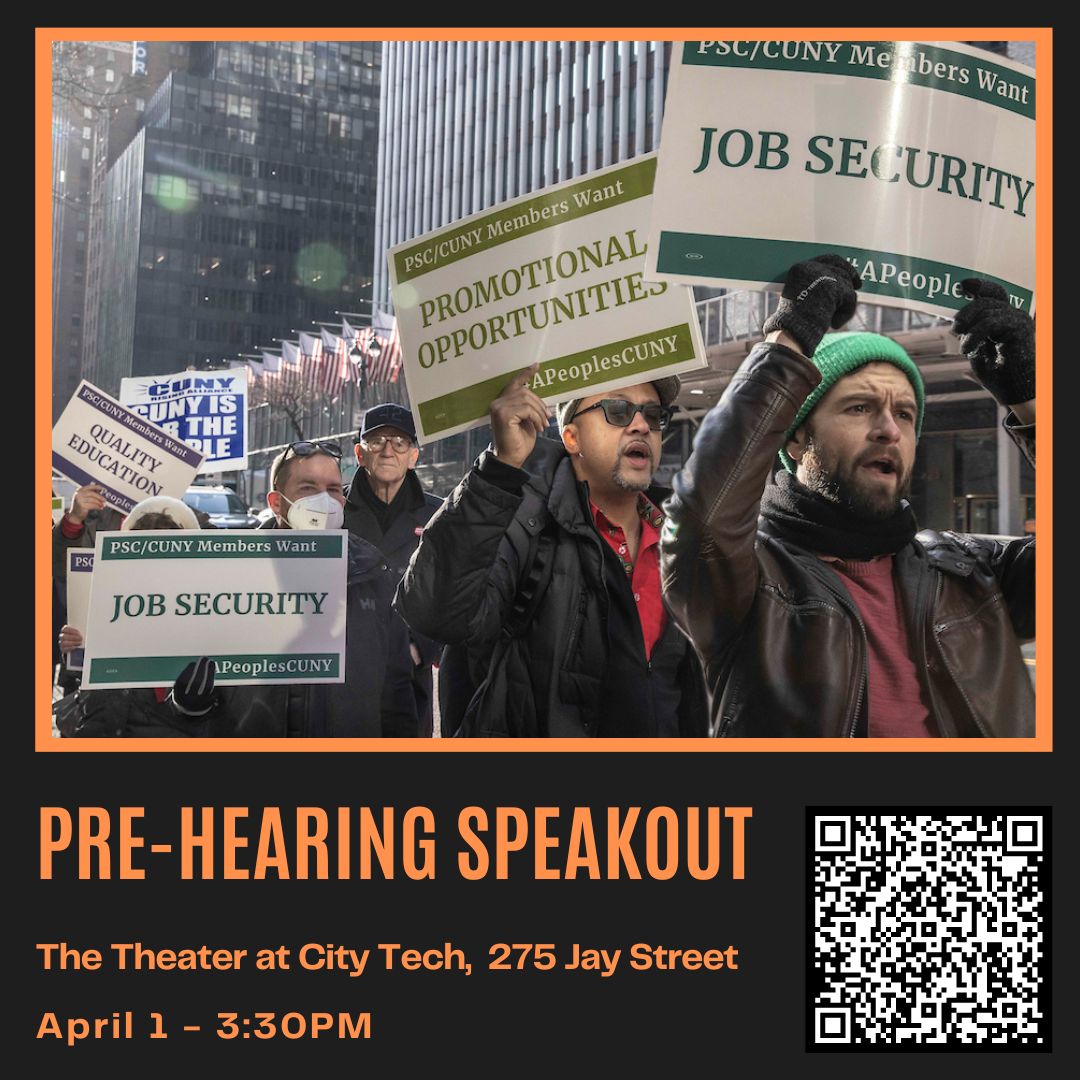 PSC-CUNY (@psc_cuny) on Twitter photo RSVP for the Pre-Hearing SpeakOut & to Observe the Brooklyn Borough Hearing of the #CUNY Board of Trustees on Monday, April 1 at The Theater at <a href="/CityTechCUNY/">City Tech CUNY</a> at 3:30PM.
Contract for #APeoplesCUNY
Let us know you'll be there: psc-cuny.org/calendar/botbr… RSVP for the Pre-Hearing SpeakOut & to Observe the Brooklyn Borough Hearing of the #CUNY Board of Trustees on Monday, April 1 at The Theater at <a href="/CityTechCUNY/">City Tech CUNY</a> at 3:30PM.
Contract for #APeoplesCUNY
Let us know you'll be there: psc-cuny.org/calendar/botbr…