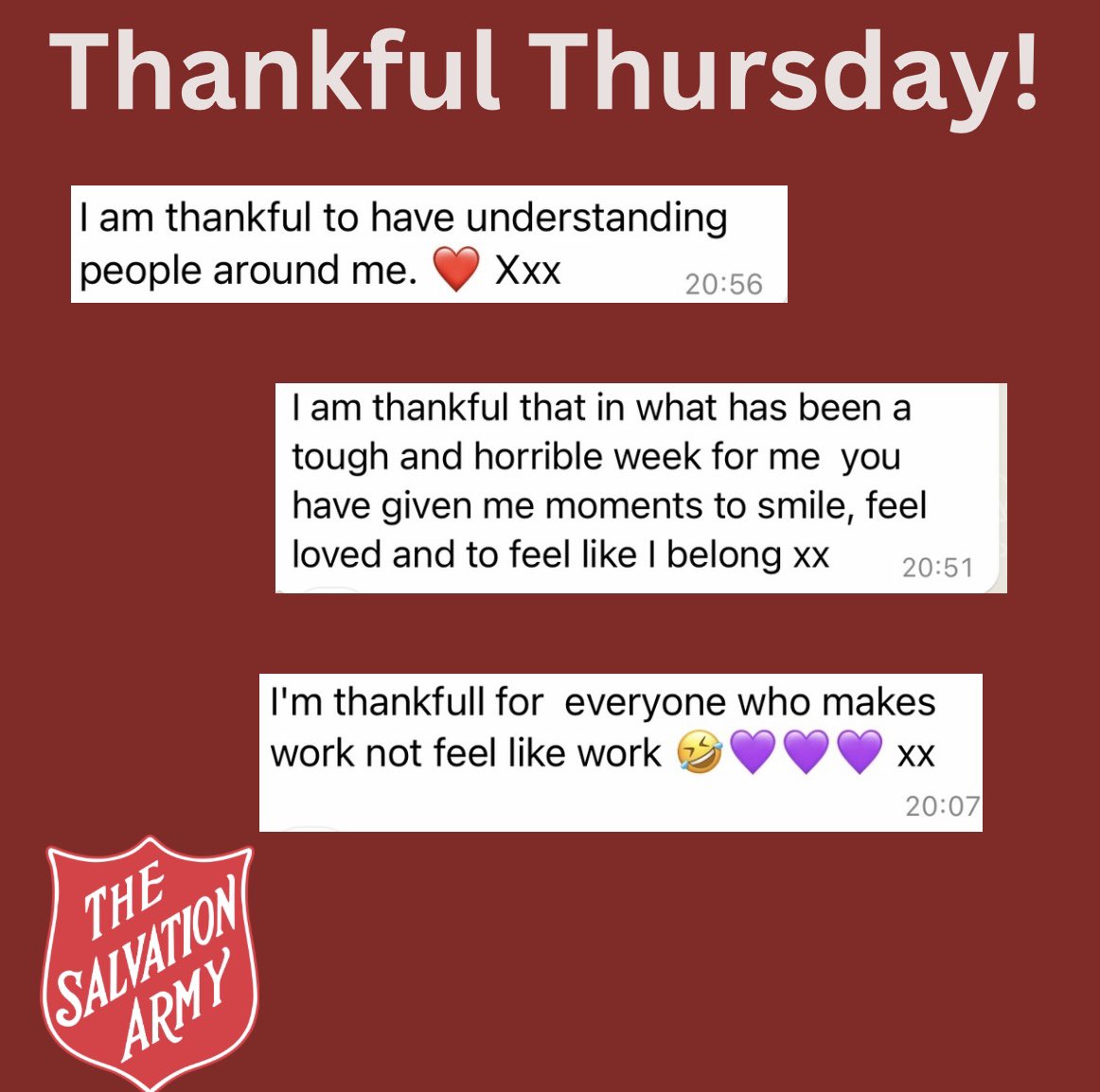 Thankful Thursday ❤️ as a team we have been discussing what we are thankful for in the team. We are so grateful for all the hard work our team does and how they strive to make a difference to people’s lives ❤️ @salvationarmyuk #oldhamhour @WeActTogether @OldhamCouncil