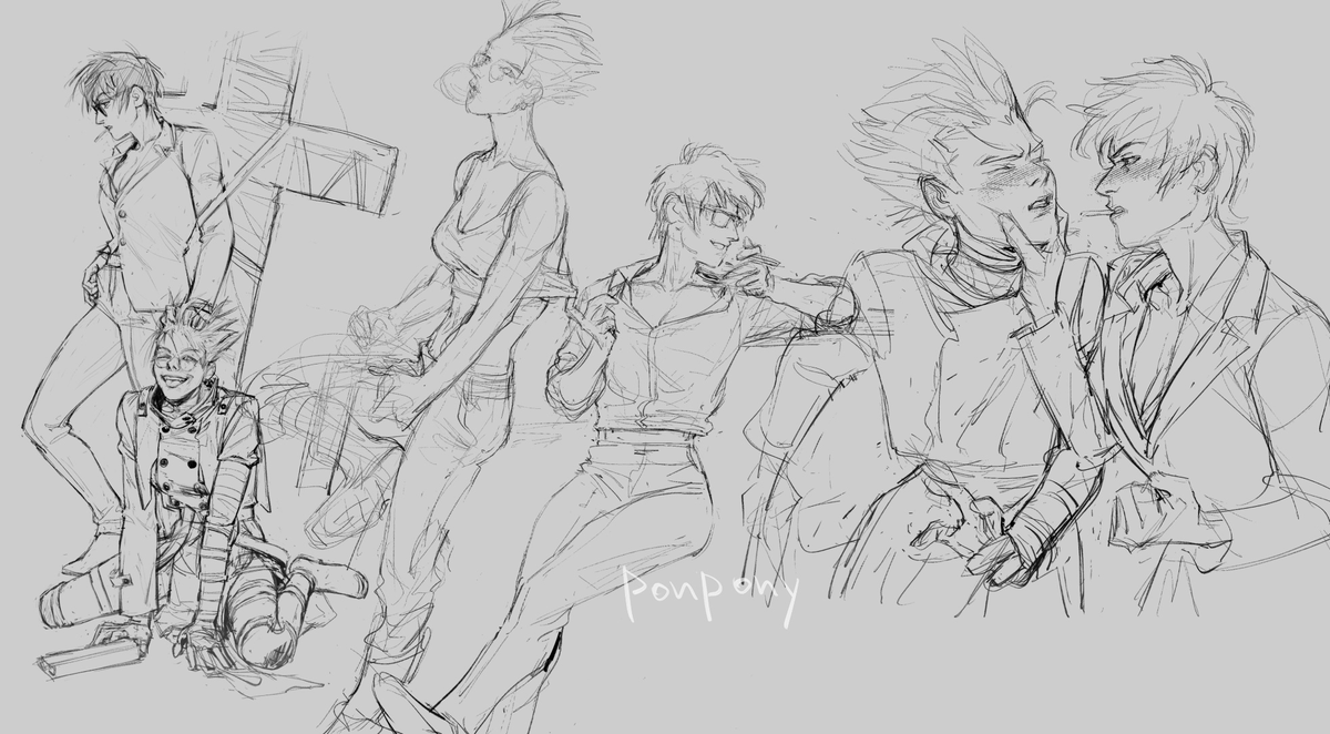 #trigun #トライガン
ahem （*゜ー゜*） 
was planning on cleaning up these sketches and post then 
but this way they'll soon go moldy  
sooo canon and fem vers 👉👈