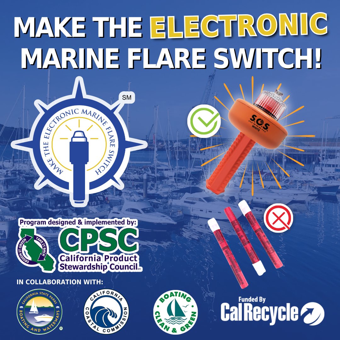 Start the boating season by joining the Make the Electronic Marine Flare Switch Campaign. This necessary first in the nation Campaign will help California to continue to lead in the marine flare stewardship. Follow us to learn more! calpsc.org/marineflareswi… @calpsc @TheCACoast