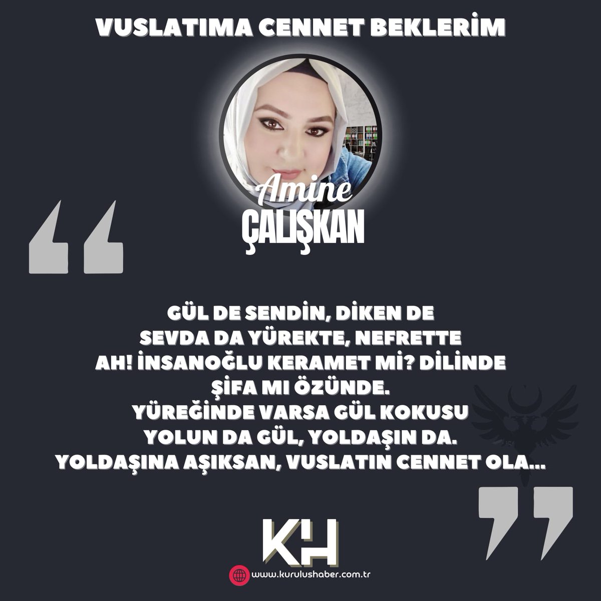 KurulusHaber's tweet photo. Amine Çalışkan kaleme aldı...

Vuslatıma Cennet Beklerim

https://t.co/hfJSvfbxHM https://t.co/a8YtCUqgj0