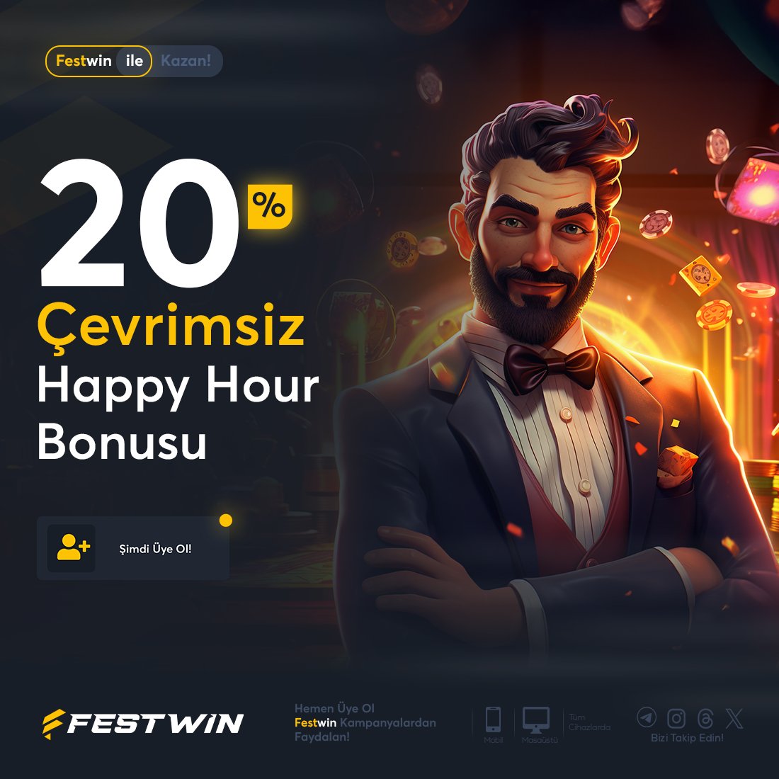 ⚡️ Bu Saatlerde Mutlu Olmamak Elde Değil!
        
🍀 Happy Hours ile hergün 00:00 - 09:00 arası yatırımını yap %20 Çevrimsiz Bonustan yararlanan! En güzel saatler Festwin'de!

⚡ Festwin Giriş bit.ly/festwinsosyal