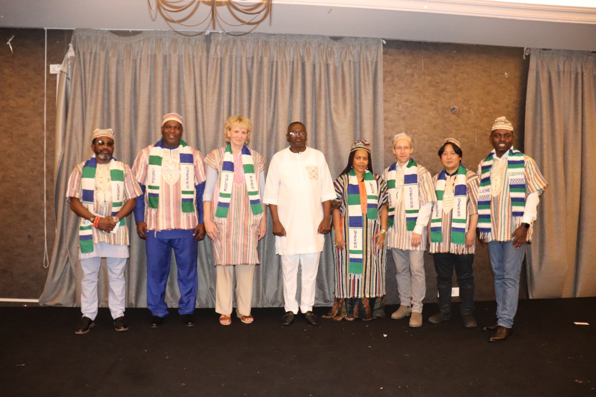 Last week, seven Executive Directors of the African Development Bank concluded a mission in Sierra Leone to  further support its growth and development. 

Gov. Sheku Bangura expressed gratitude to the EDs by dressing them up with traditional Sierra Leonean attire. Thanks to all.