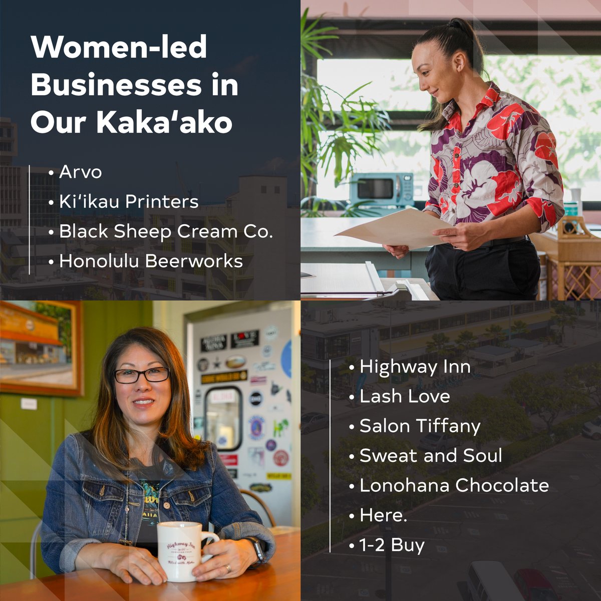 Celebrate Women's History Month by supporting our women-led businesses in Our Kaka‘ako!

This month we reflect on the wāhine who contribute to our history and continue to inspire us. Join us in celebrating the achievements and contributions of these wāhine in our community! 💪🌸