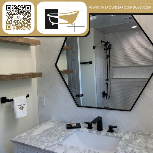 roomguys's tweet photo. This is no ordinary bathroom! It’s a Powder Room Guys Bathroom! View all our work from our website which you can go to right now by scanning the QR code! https://t.co/VKlR6S1cot