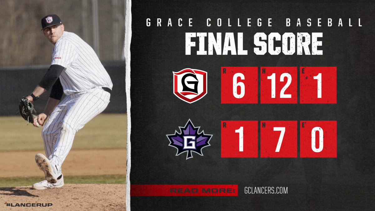 Doubleheader sweep for @GraceCollegeBSB. Etchison goes the distance to win game two, 6-1 #LancerUp